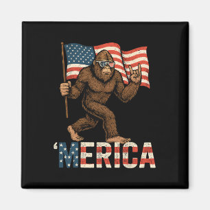 Bigfoot Merica Rock Patriotic American Flag 4. Magnet