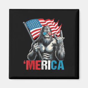 Bigfoot Merica Rock Patriotische amerikanische Fla Magnet