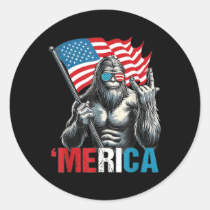 Bigfoot Merica Rock Patriotische amerikanische Fla Runder Aufkleber