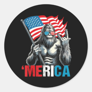 Bigfoot Merica Rock Patriotische Amerikanische Fla Runder Aufkleber