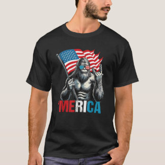 Bigfoot Merica Rock Patriotische amerikanische Fla T-Shirt