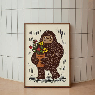 Bigfoot mit Blumen Süße Wandkunst Poster Druck