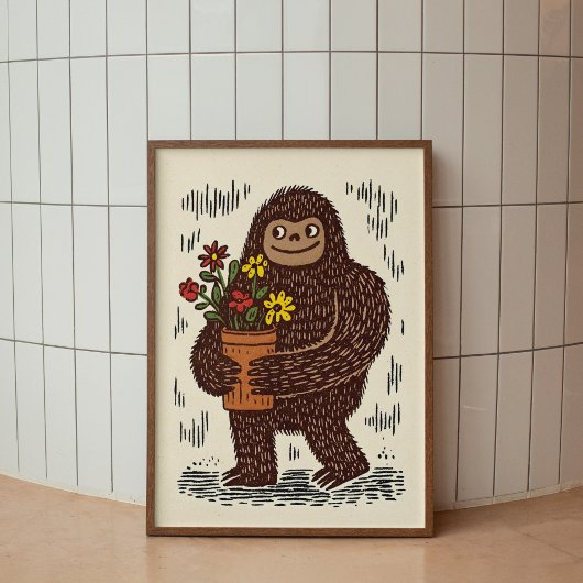 Bigfoot mit Blumen Süße Wandkunst Poster Druck