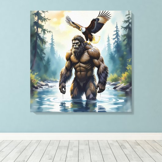 Bigfoot mit einem Adler auf der Schulter Leinwanddruck (Insitu (Holzboden))