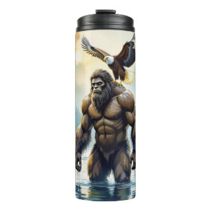 Bigfoot mit einem Adler auf der Schulter Thermosbecher