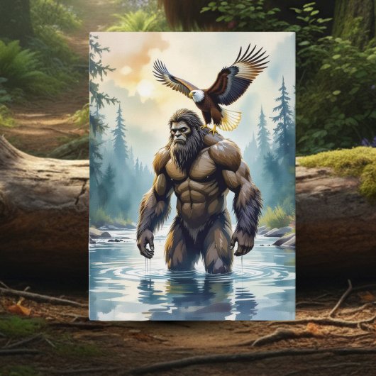 Bigfoot mit einem Adler auf seiner Schulter Geburt Karte