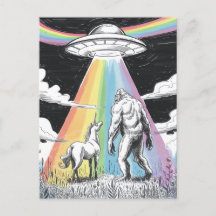 Bigfoot mit Unicorn und einem UFO