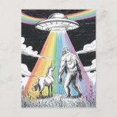 Bigfoot mit Unicorn und einem UFO Postkarte (Vorderseite)