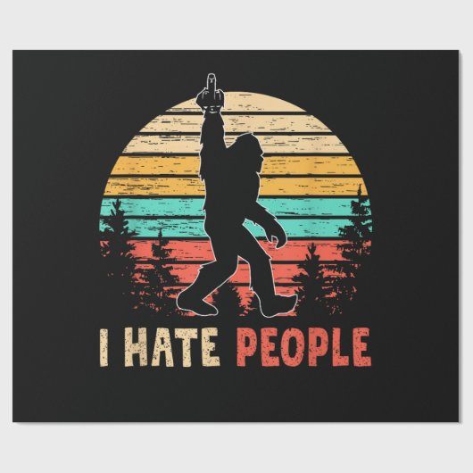 Bigfoot Mittelfinger Ich hasse Menschen Geschenkpapier (Flach)
