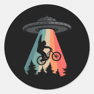 Bigfoot Mountainbike Ufo Alien Entführungs-Shirt F Runder Aufkleber