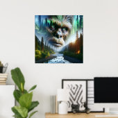 Bigfoot, Mountains, Fluss und Wald Poster (Heimbüro)