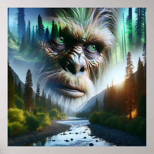 Bigfoot, Mountains, Fluss und Wald Poster (Vorne)