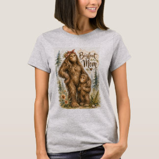 Bigfoot-Mutter Wasserfarben Wald Kryptid Familienk T-Shirt