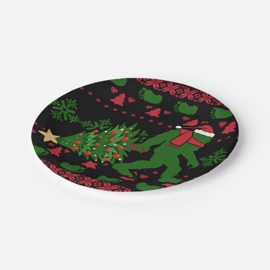 Bigfoot on knit background pappteller (Schrägansicht)