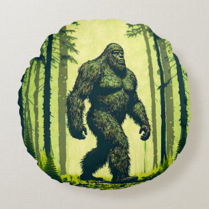 Bigfoot Out für einen Waldspaziergang Sasquatch Rundes Kissen