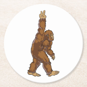 Bigfoot Peace Sign Runder Pappuntersetzer