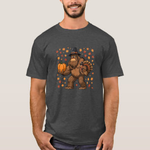 Bigfoot-Pilger-Erntedankfest-Truthahn-Kürbis T-Shirt