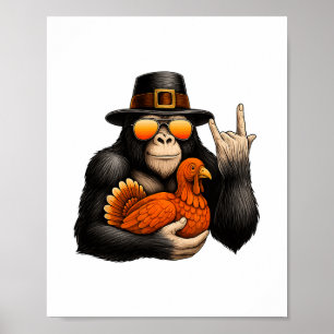 Bigfoot Pilger Truthahn Kürbis Thanksgiving Day Bo Poster