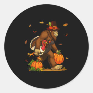 Bigfoot Pilger Truthahn Kürbis Thanksgiving Day Bo Runder Aufkleber
