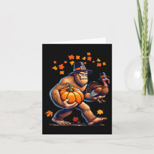 Bigfoot Pilgerhut Truthahn Tag Kürbis Thanksgiving Karte