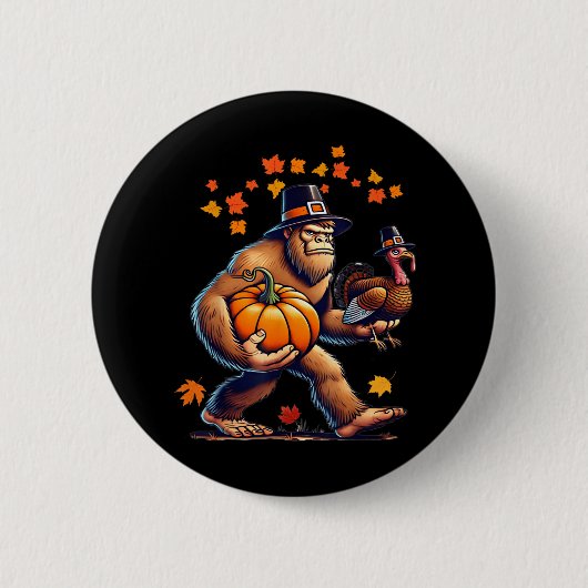 Bigfoot Pilgrim Hat Turkey Day Pumpkin Thanksgivin Button (Vorderseite)