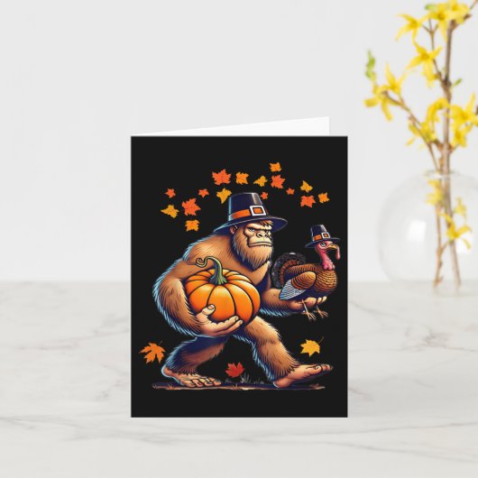 Bigfoot Pilgrim Hat Turkey Day Pumpkin Thanksgivin Karte (Gelbe Blume)