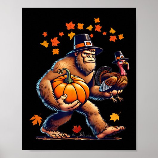 Bigfoot Pilgrim Hat Turkey Day Pumpkin Thanksgivin Poster (Vorne)