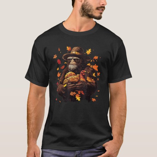Bigfoot Pilgrim Turkey Erntedank Day Sasquatch T-Shirt (Vorderseite)