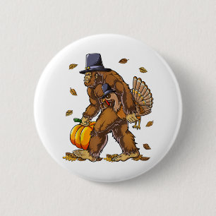Bigfoot Pilgrim Turkey Pumpkin Erntedank Day Bo Button