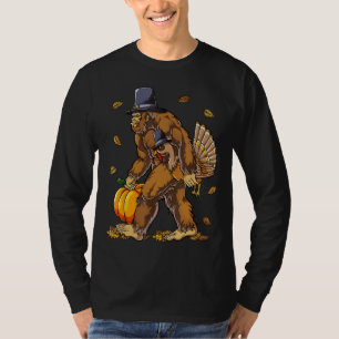 Bigfoot Pilgrim Turkey Pumpkin Erntedank Day Bo T-Shirt