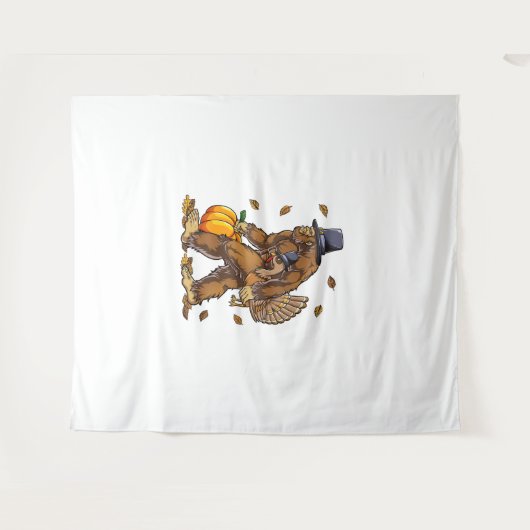 Bigfoot Pilgrim Turkey Pumpkin Erntedank Day Bo Wandteppich (Vorderseite (Horizontal))