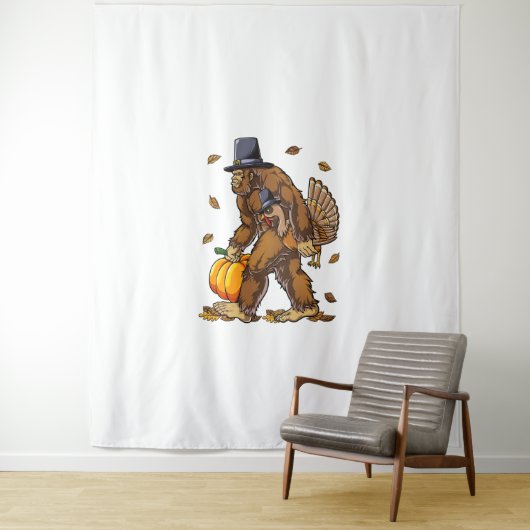 Bigfoot Pilgrim Turkey Pumpkin Erntedank Day Bo Wandteppich (Beispiel)