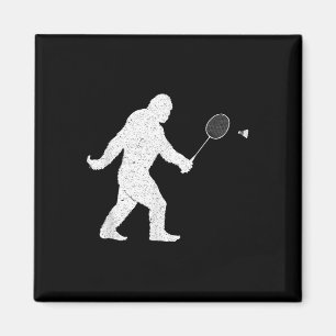 Bigfoot Playing Badminton Shuttle Funny Badminton Magnet