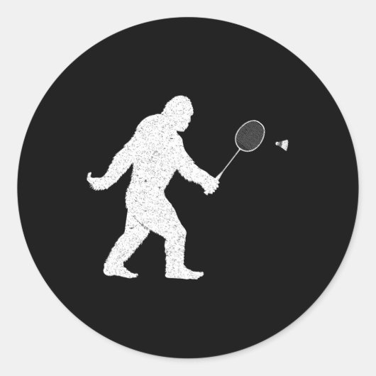 Bigfoot Playing Badminton Shuttle Funny Badminton Runder Aufkleber (Vorderseite)