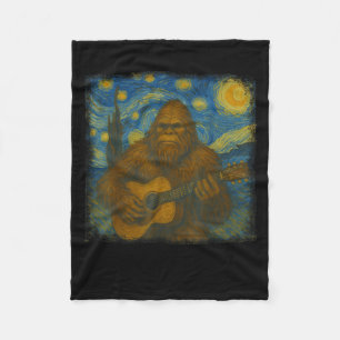Bigfoot Playing Gitarre Van Gogh Starry Night Styl Fleecedecke