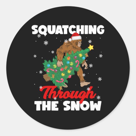 Bigfoot quatschen durch den Schnee Sasquatch Chri Runder Aufkleber (Vorderseite)