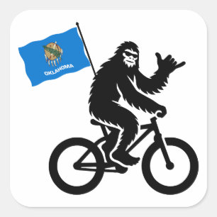 Bigfoot-Radfahren Oklahoma-Flagge Quadratischer Aufkleber