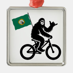 Bigfoot-Radfahren Washington-Flagge Ornament Aus Metall