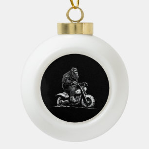 Bigfoot Reiten Ein Motorrad fahren Funny Sasquatch Keramik Kugel-Ornament