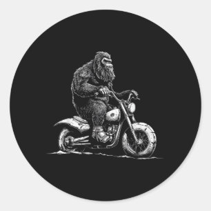 Bigfoot Reiten Ein Motorrad fahren Funny Sasquatch Runder Aufkleber