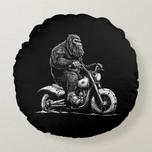Bigfoot Reiten Ein Motorrad fahren Funny Sasquatch Rundes Kissen