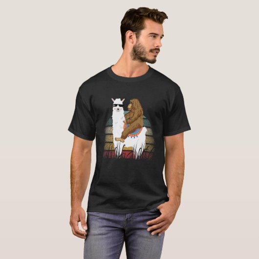 Bigfoot Reiten Llama Sasquatch Retro T-Shirt (Vorne ganz)