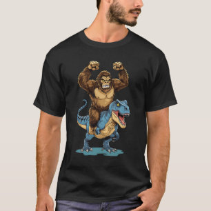 Bigfoot Reitet Dinosaurier T Rex Lustige Männer Ju T-Shirt