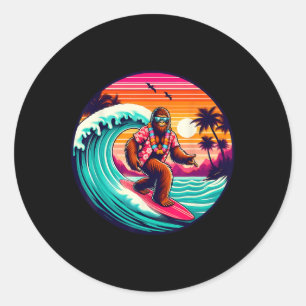 Bigfoot Retro Surfen Tropischer Sasquatch Surfer Runder Aufkleber