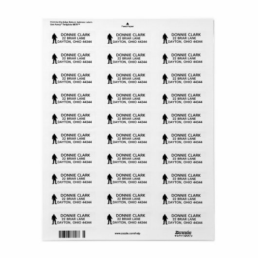 BIGFOOT RETURN ADDRESS LABELS (Vorne)