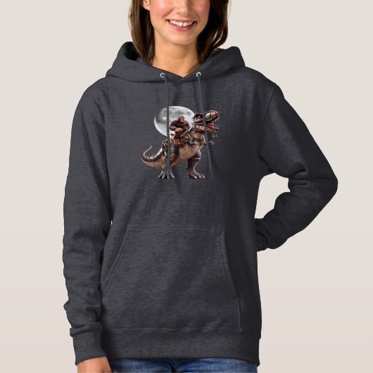 Bigfoot Riding Dinosaur Funny Sasquatch Vollmond Hoodie (Vorderseite)