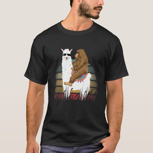 Bigfoot Riding Llama Sasquatch Retro T Shirt (Vorderseite)