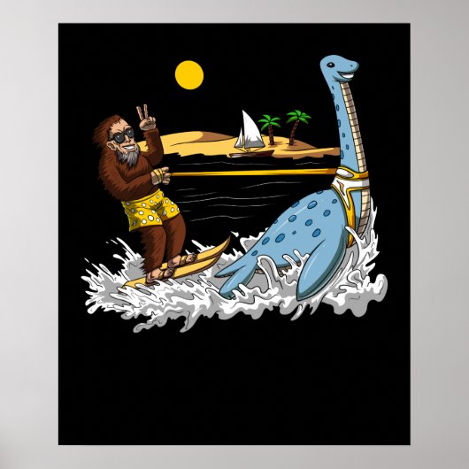 Bigfoot Riding Loch Ness Monster Funny Verschwörun Poster (Vorne)
