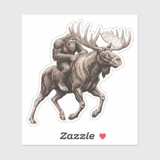 Bigfoot Riding Moose Aufkleber (Blatt)
