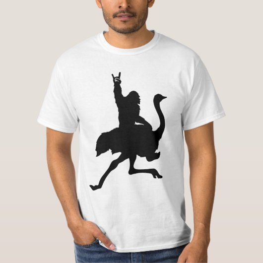 Bigfoot Riding Ostrich T-Shirt (Vorderseite)
